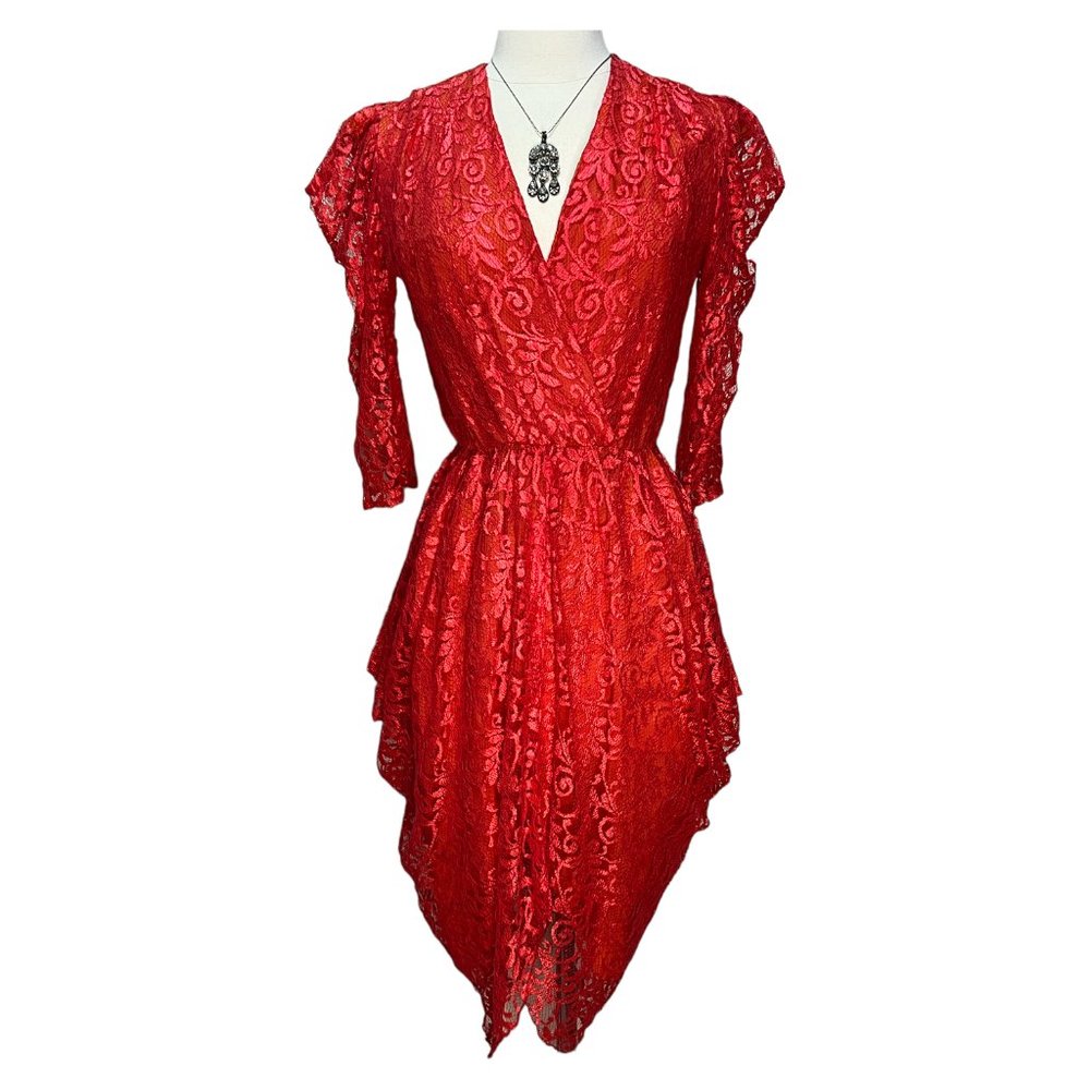 Vintage coral floral lace dress